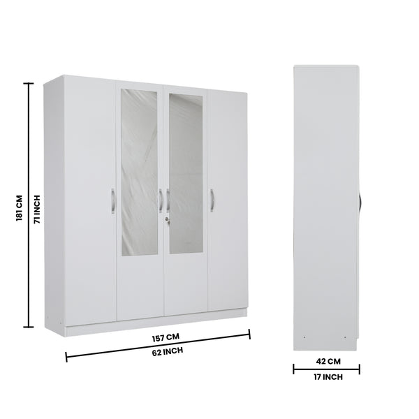 Allen Plus 4 Door Wardrobe with Mirror White dimensions