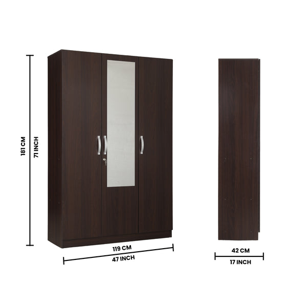 Allen Plus 3 Door Wardrobe Walnut dimensions