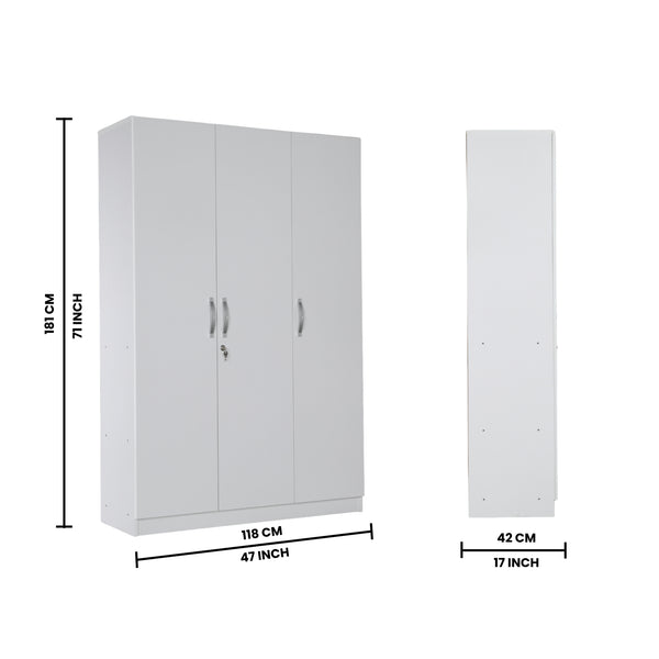 Willy Plus 3 Door Wardrobe White dimensions