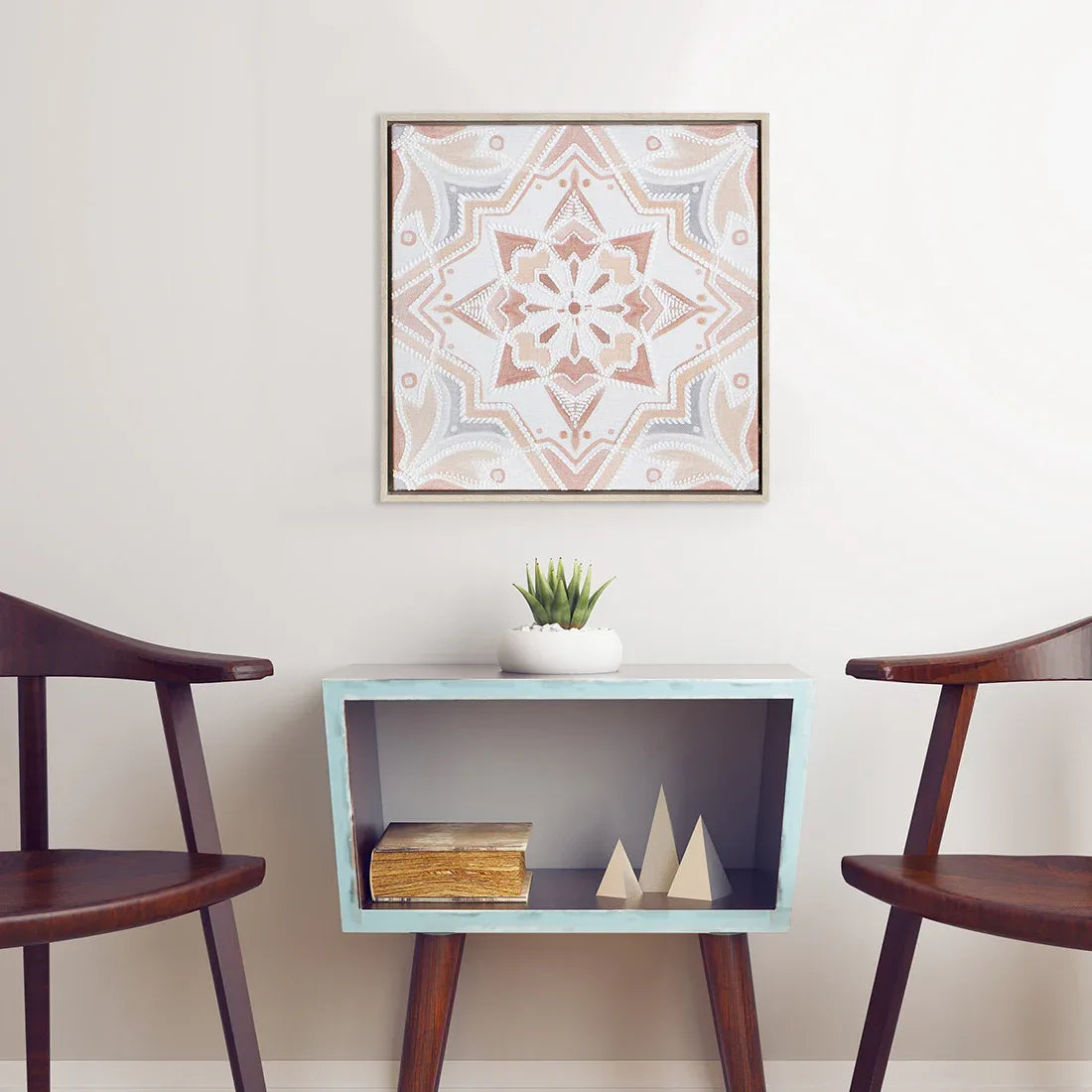 Ilsa traditional hand finished canvas painting beige and red 40x40cm-V1 - HomeTown