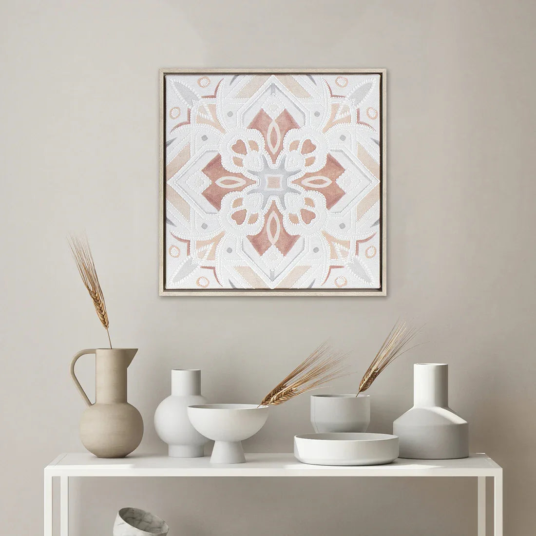 Ilsa traditional hand finished canvas painting beige and red 40x40cm-V2 - HomeTown