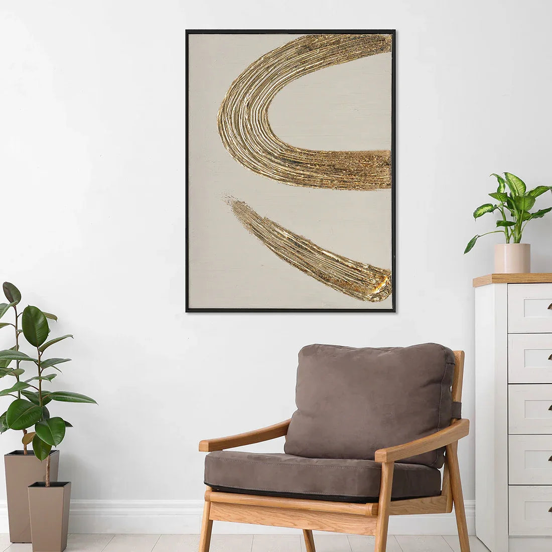 Ilsa gold stroke hand finished canvas painting gold 60x80cm V-1 - HomeTown