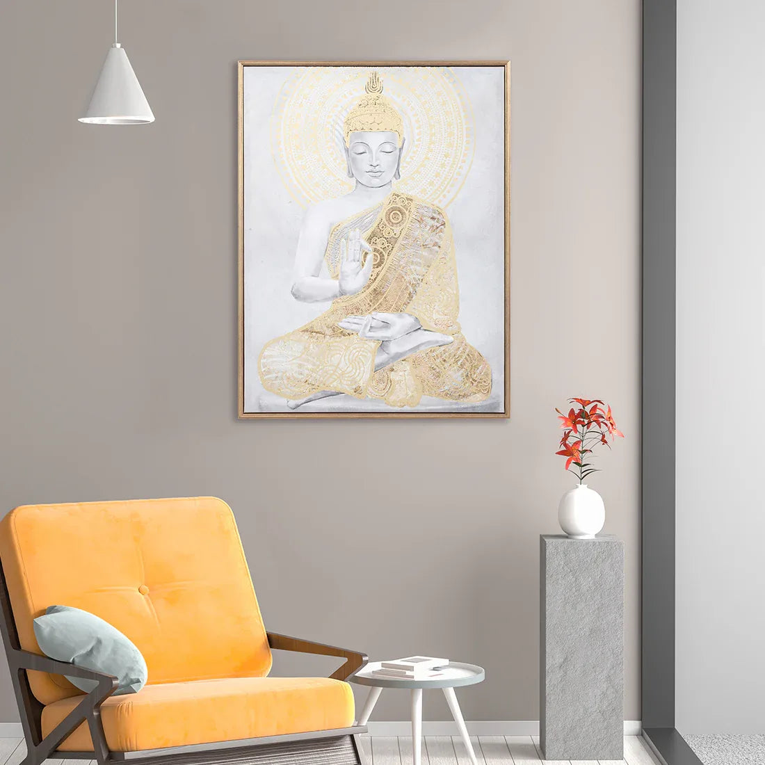 Ilsa Buddha hand finished canvas painting gold and grey 60x80cm - HomeTown