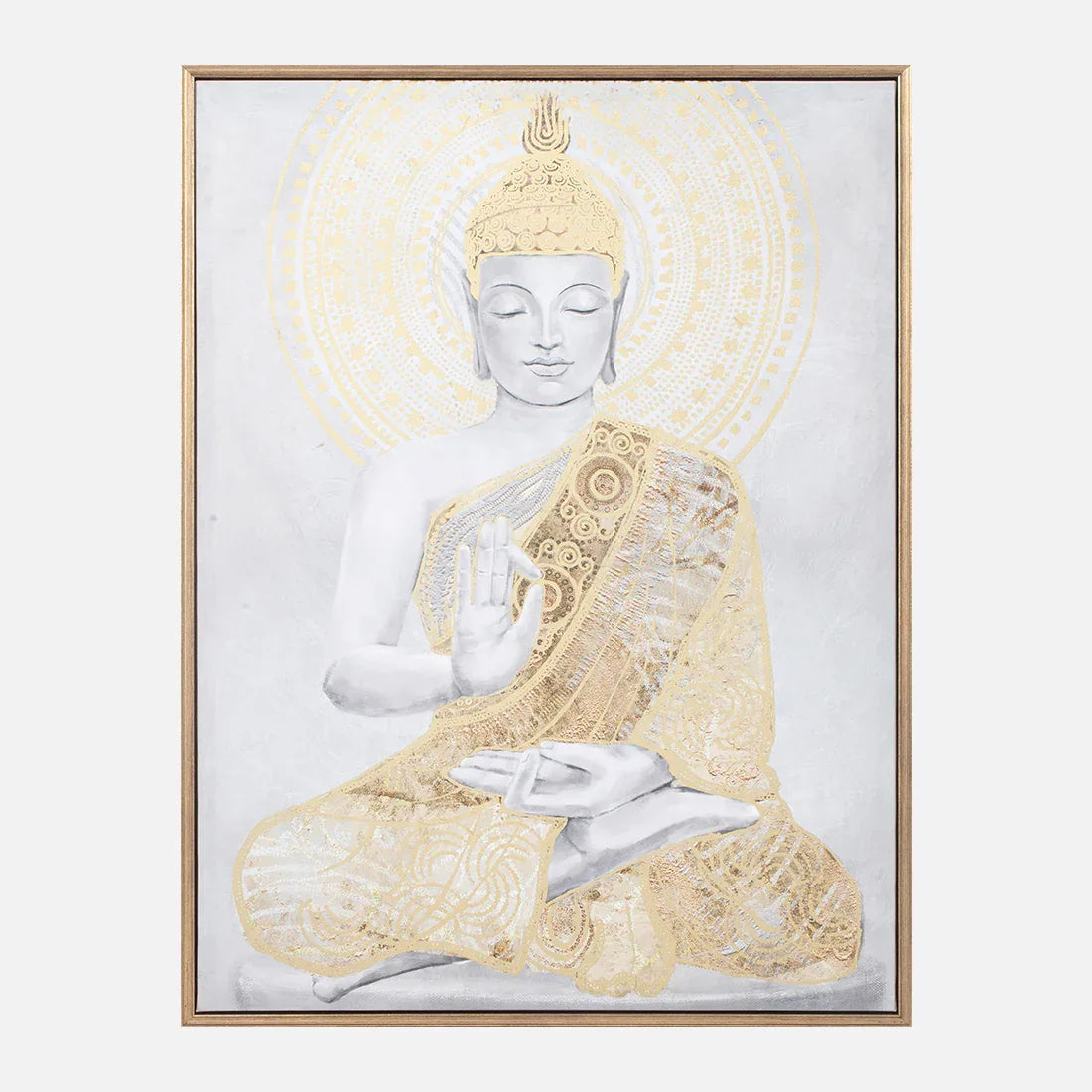 Ilsa Buddha hand finished canvas painting gold and grey 60x80cm - HomeTown