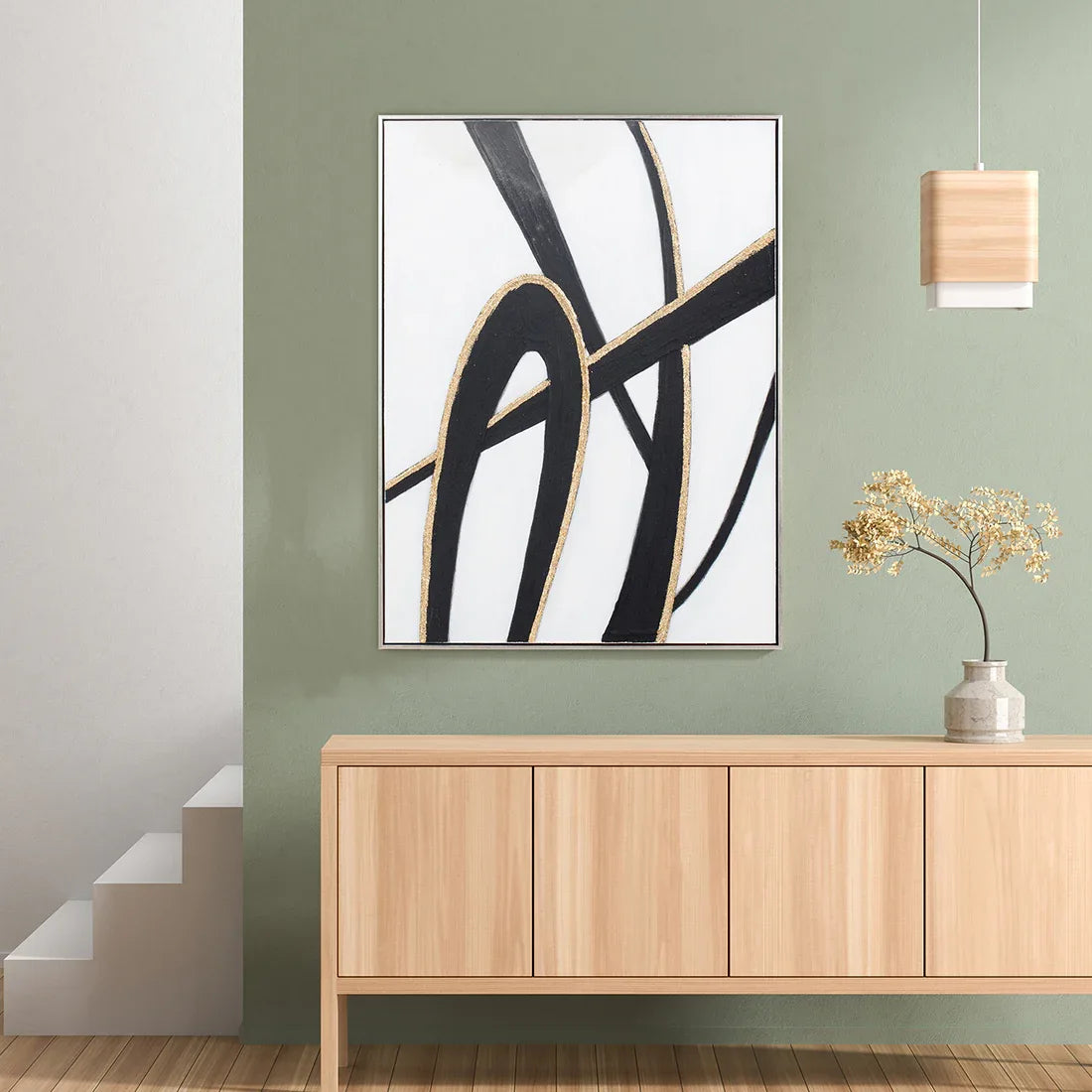 Ilsa Bold Brush Strokes hand finished canvas painting gold and black 60x80cm V-1 - HomeTown