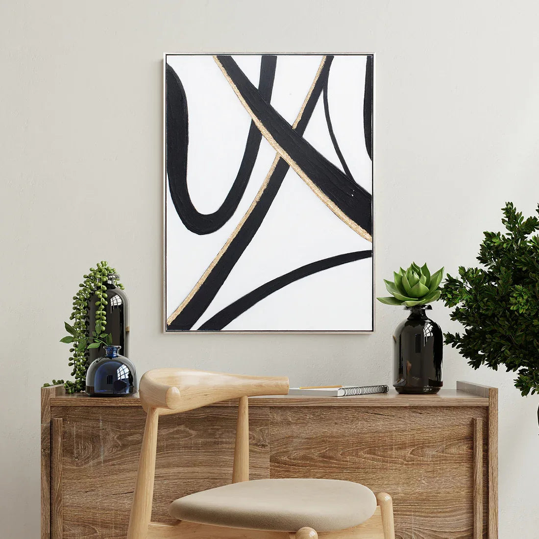 Ilsa Bold Brush Strokes hand finished canvas painting gold and black 60x80cm V2 - HomeTown