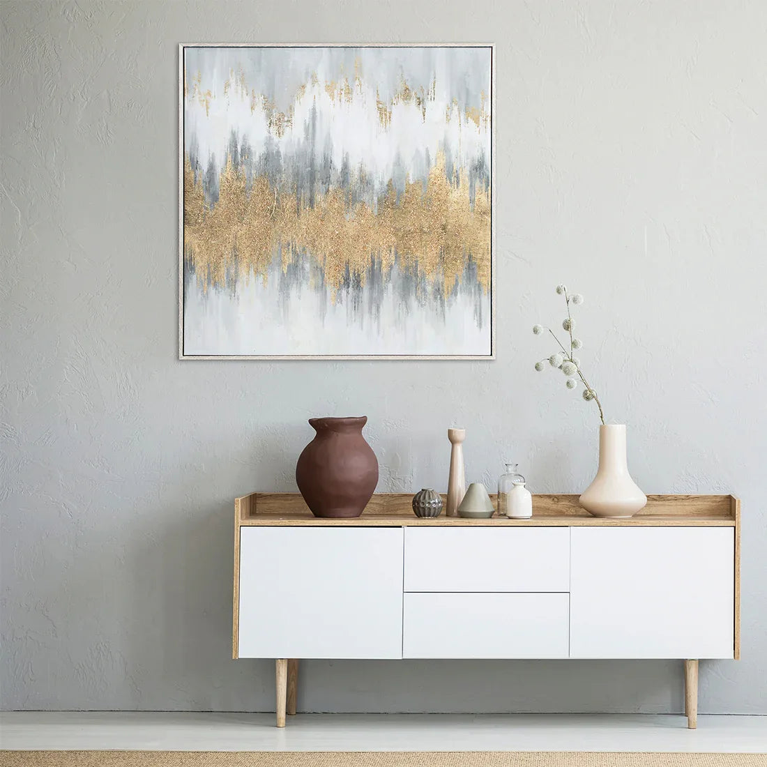 Ilsa Abstarct Modern hand finished canvas painting gold and grey 75x75cm - HomeTown