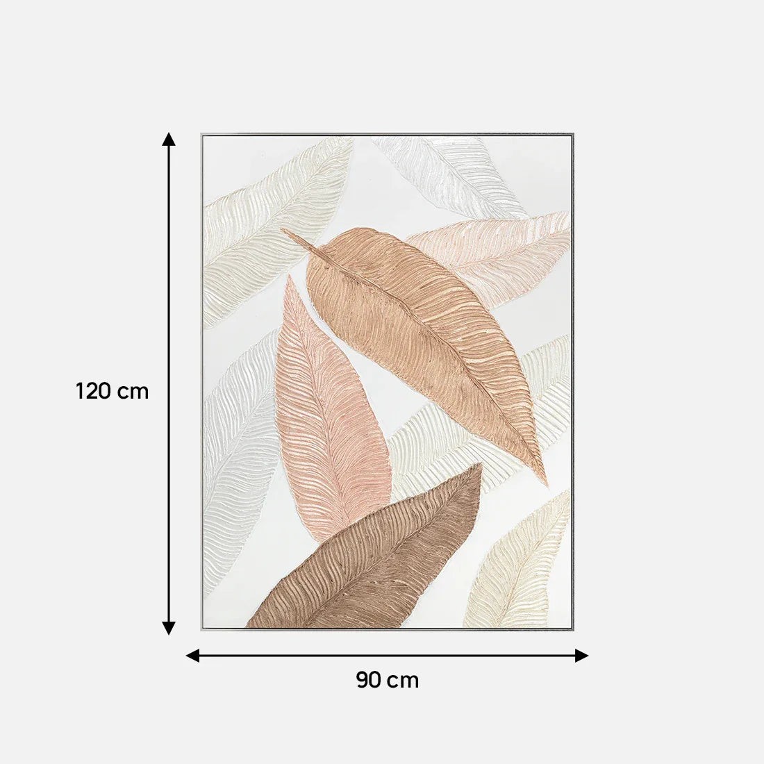 Ilsa embossed leaf hand finished canvas painting beige 90x120cm - HomeTown