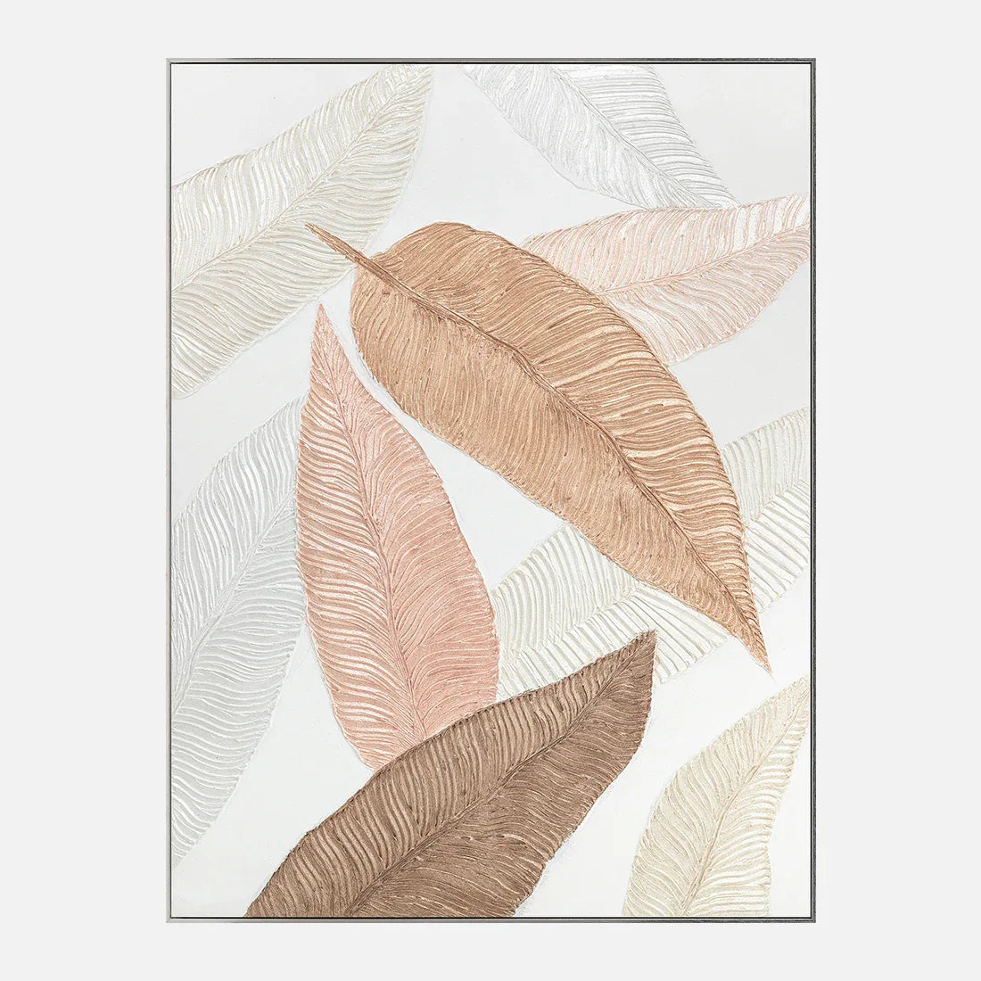 Ilsa embossed leaf hand finished canvas painting beige 90x120cm - HomeTown