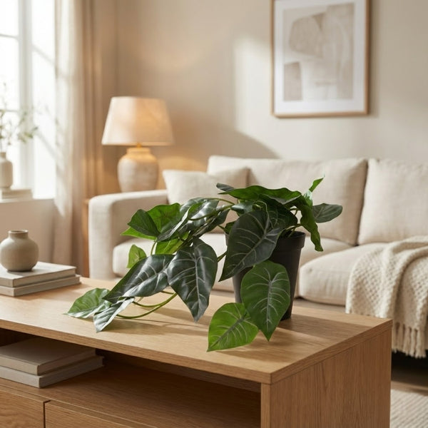 Ilana Hanging Alocasia Potted Plant 30cm in Green dimensions