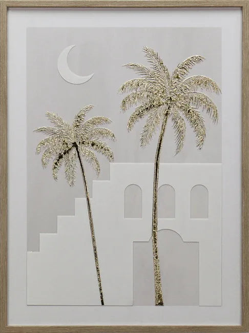 Ilsa Palm Moon Art Canvas Painting Beige 45x60cm - HomeTown