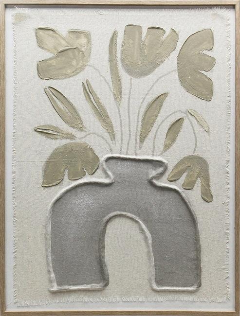 Ilsa Flower Vase Curve Art Canvas Linen Taupe 60x80cm - HomeTown
