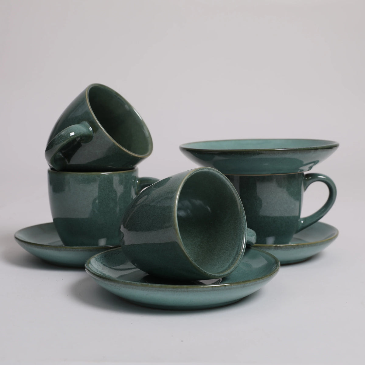 Living Essence Earl Cup & Saucer Set of 4 Pcs in Sea Green Colour - HomeTown