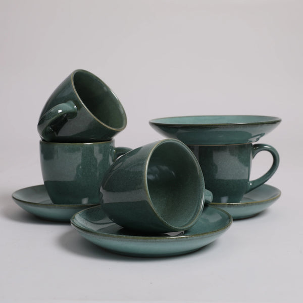 Living Essence Earl Cup & Saucer Set of 4 Pcs in Sea Green Colour dimensions
