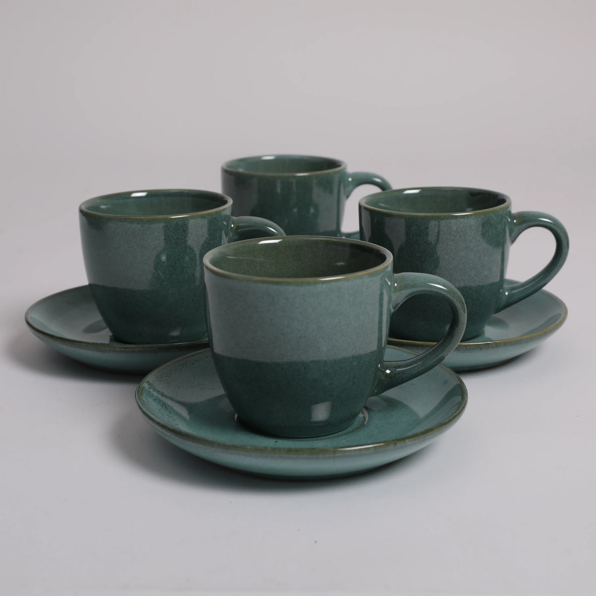 Living Essence Earl Cup & Saucer Set of 4 Pcs in Sea Green Colour - HomeTown