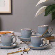 Living Essence Earl Cup & Saucer Set of 4 Pcs in Ocean Blue Colour - HomeTown