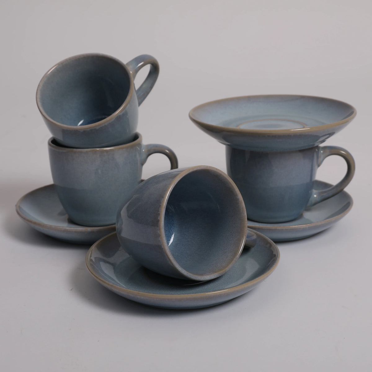 Living Essence Earl Cup & Saucer Set of 4 Pcs in Ocean Blue Colour - HomeTown