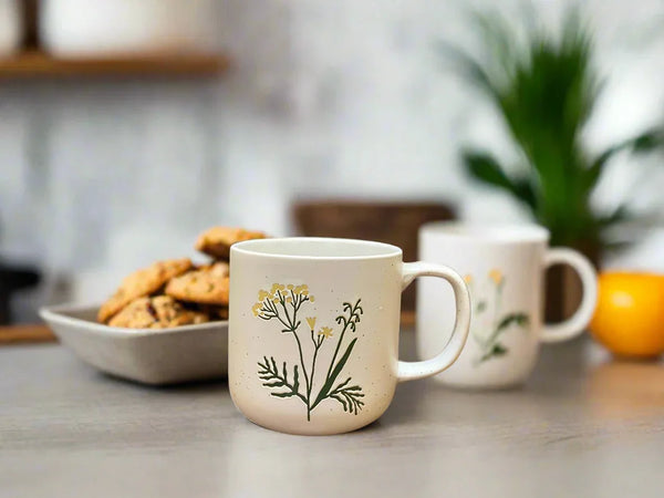 Living Essence Stoneware Mug 400ml Set of 2Pcs in White and Green Color dimensions