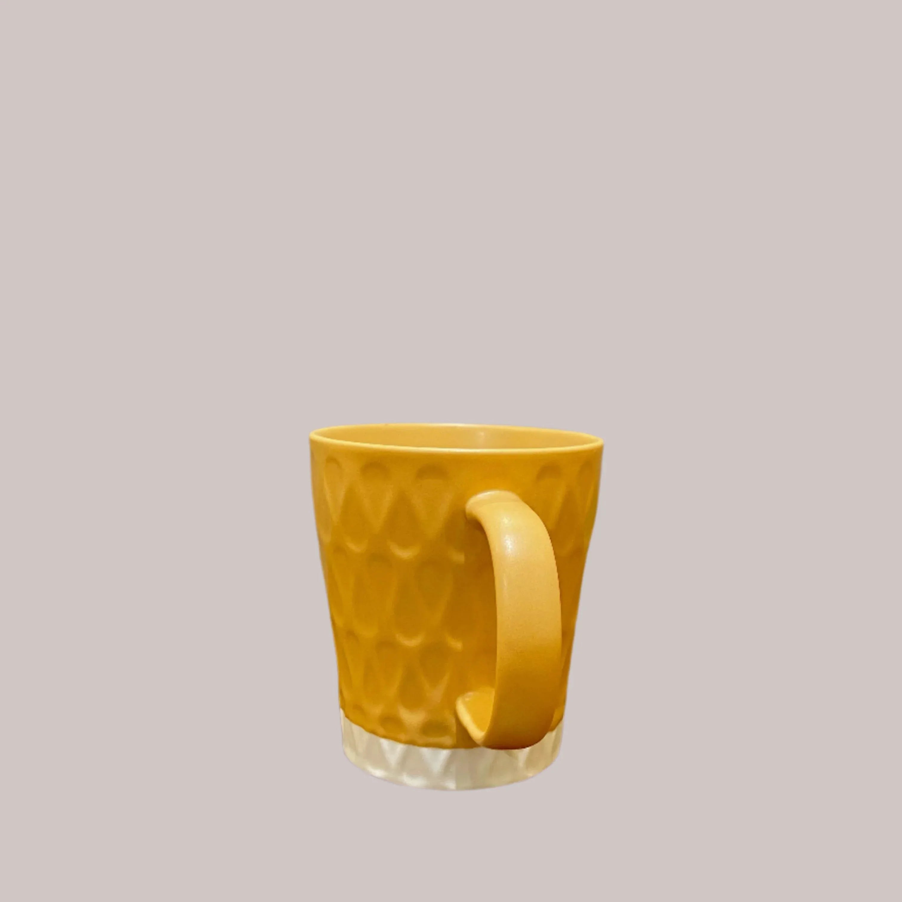 Living Essence Embossed Bone China Mug 350ml Set of 2 Pcs in Mustard Colour