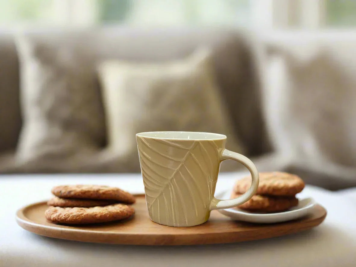 Living Essence Embossed Bone China Mug 320ml Set of 2Pcs in Grey Colour - HomeTown