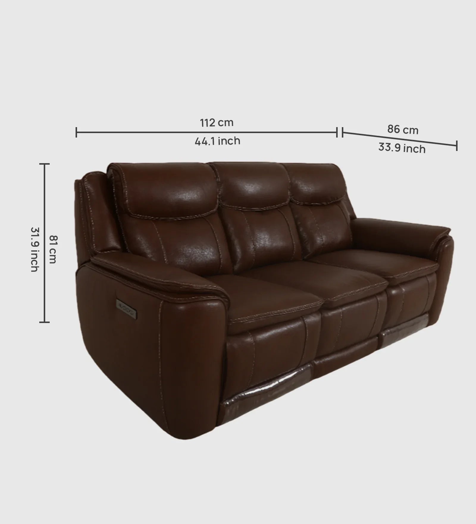 Nuvia Half Leather 3 Seater Triple Electric Zero Gravity Recliner in Grey Colour - HomeTown