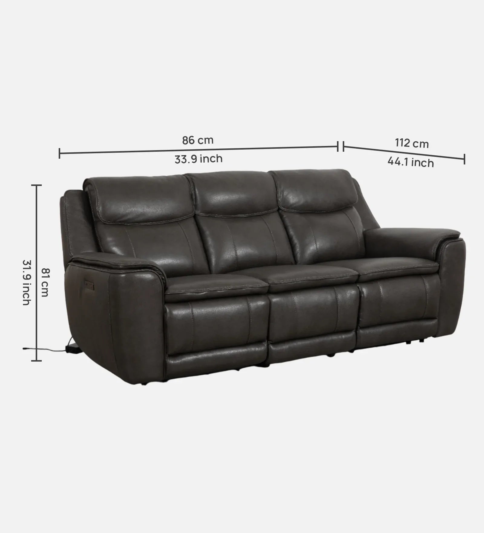 Nuvia Half Leather 3 Seater Triple Electric Zero Gravity Recliner in Grey Colour - HomeTown