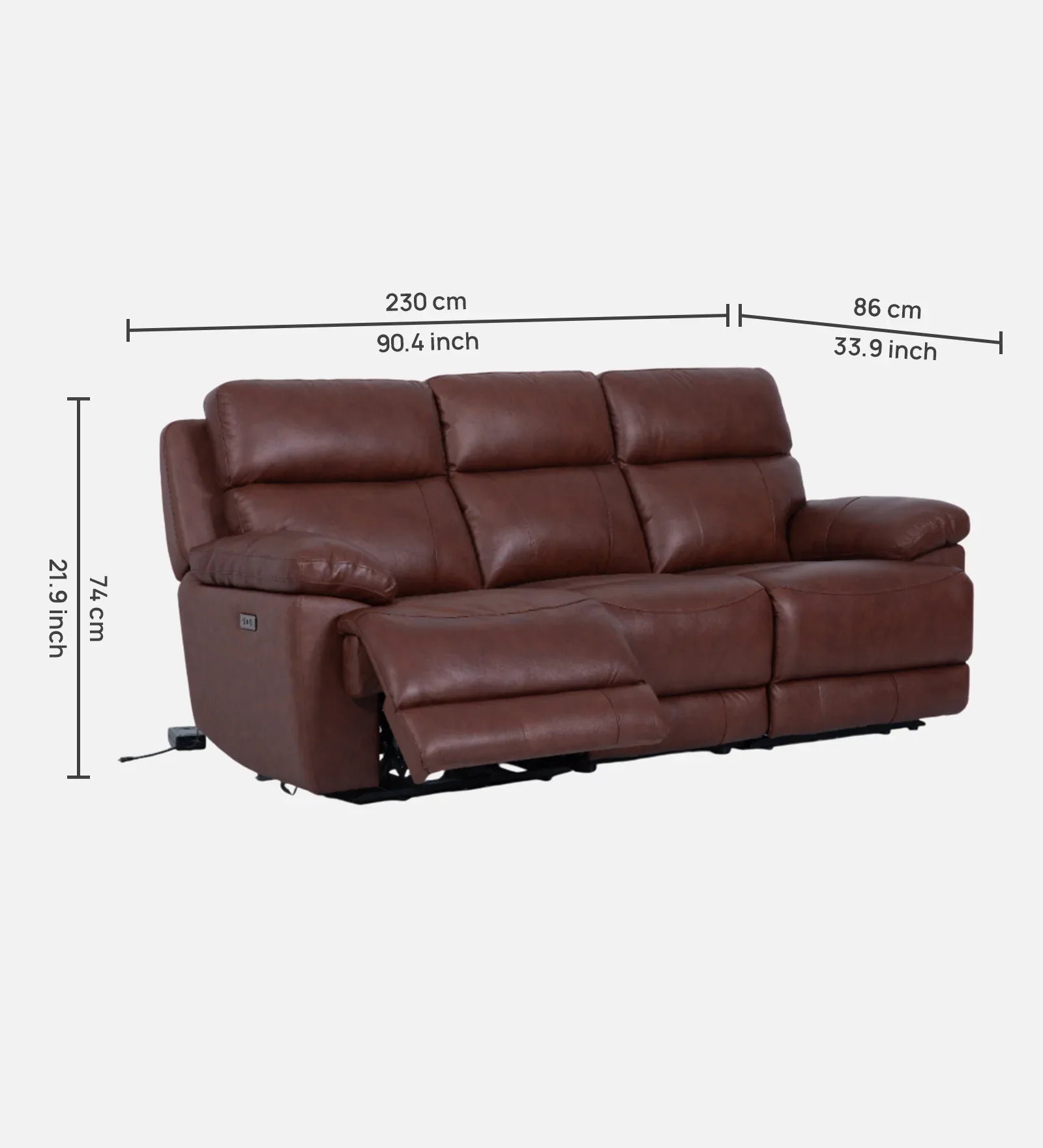 Calvio Half Leather 3 Seater Electric Recliner Burgundy - HomeTown