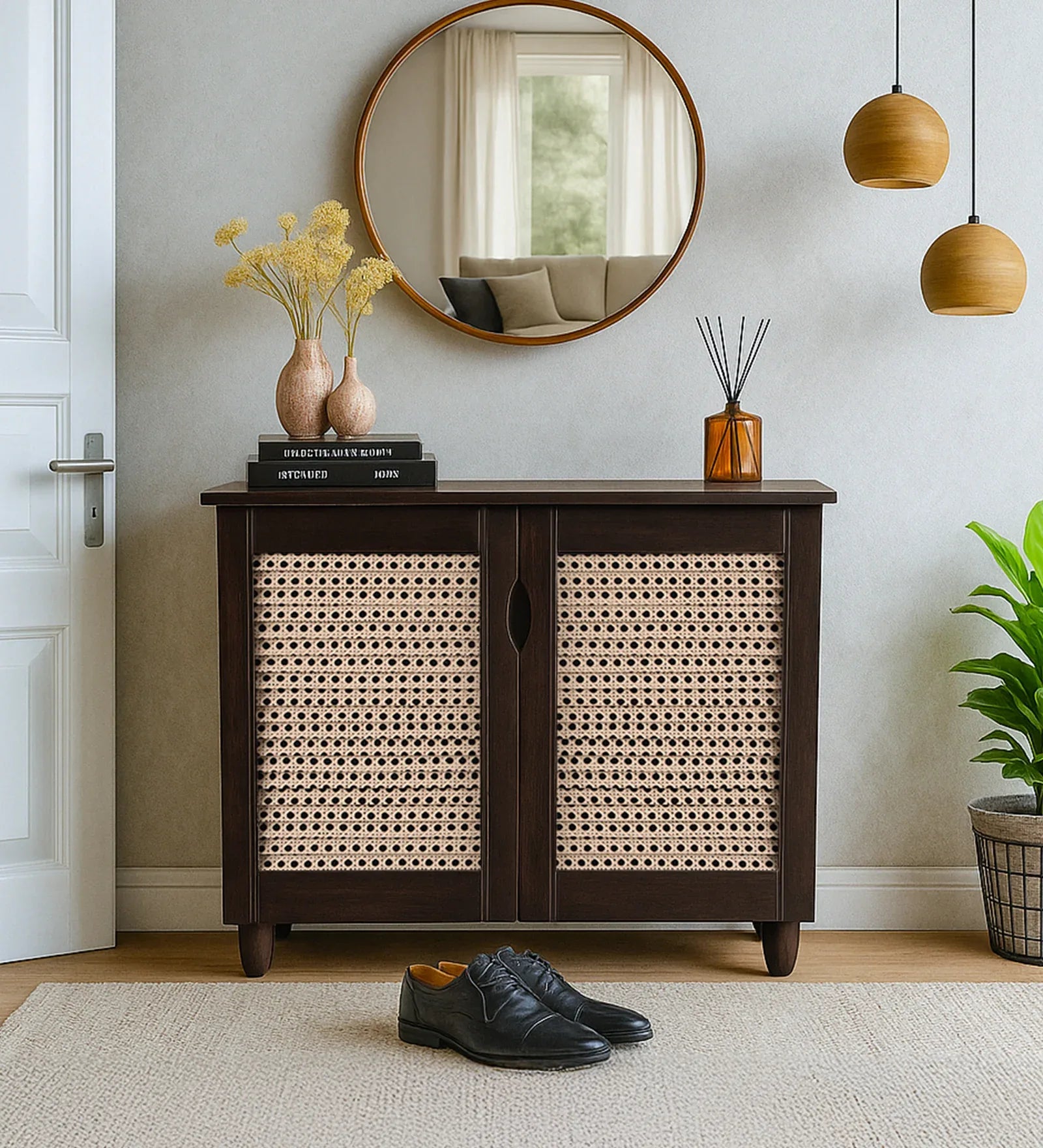 Kaira 2 Door Shoe Rack in Walnut & White Colour - HomeTown