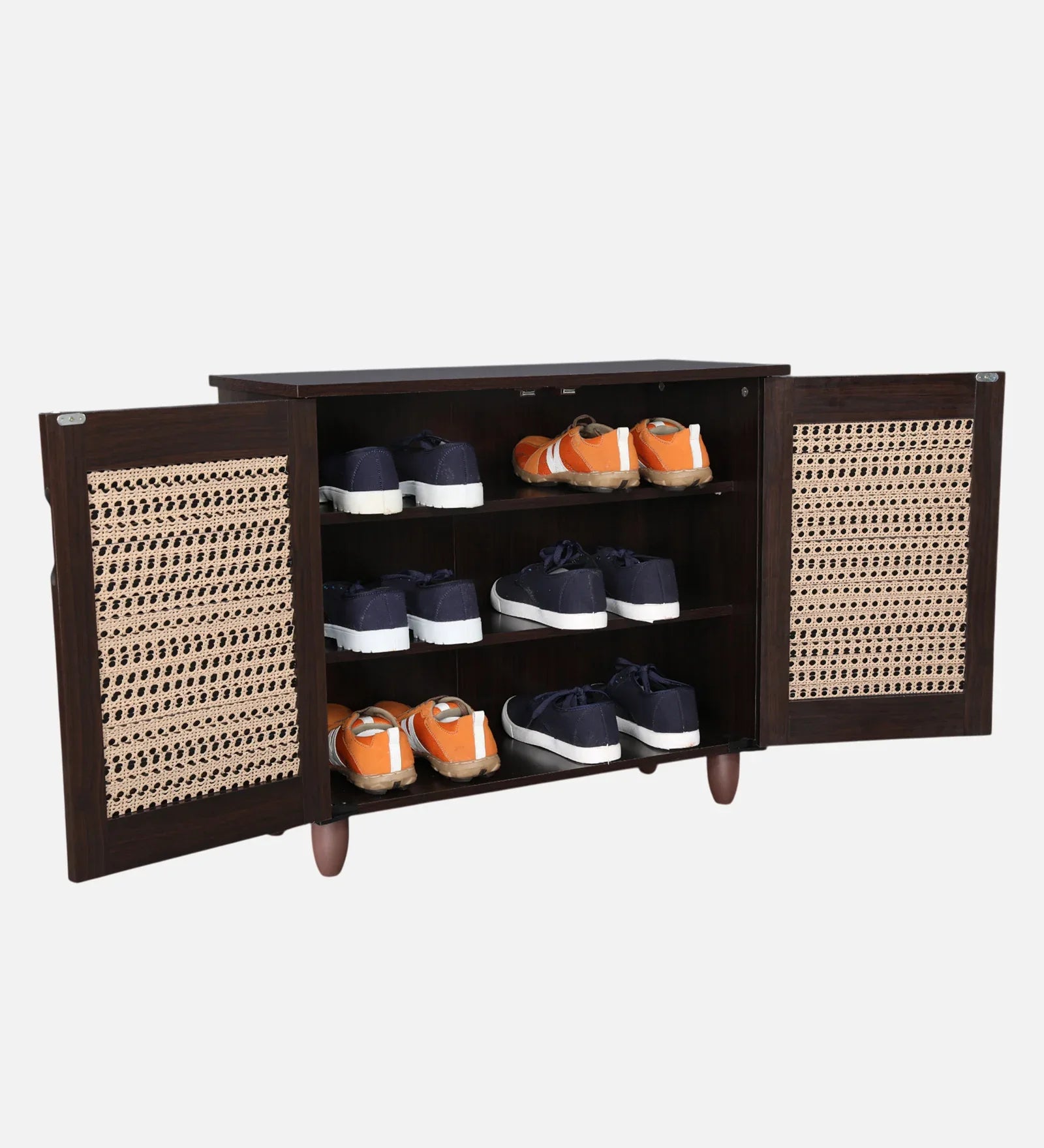 Kaira 2 Door Shoe Rack in Walnut & White Colour - HomeTown