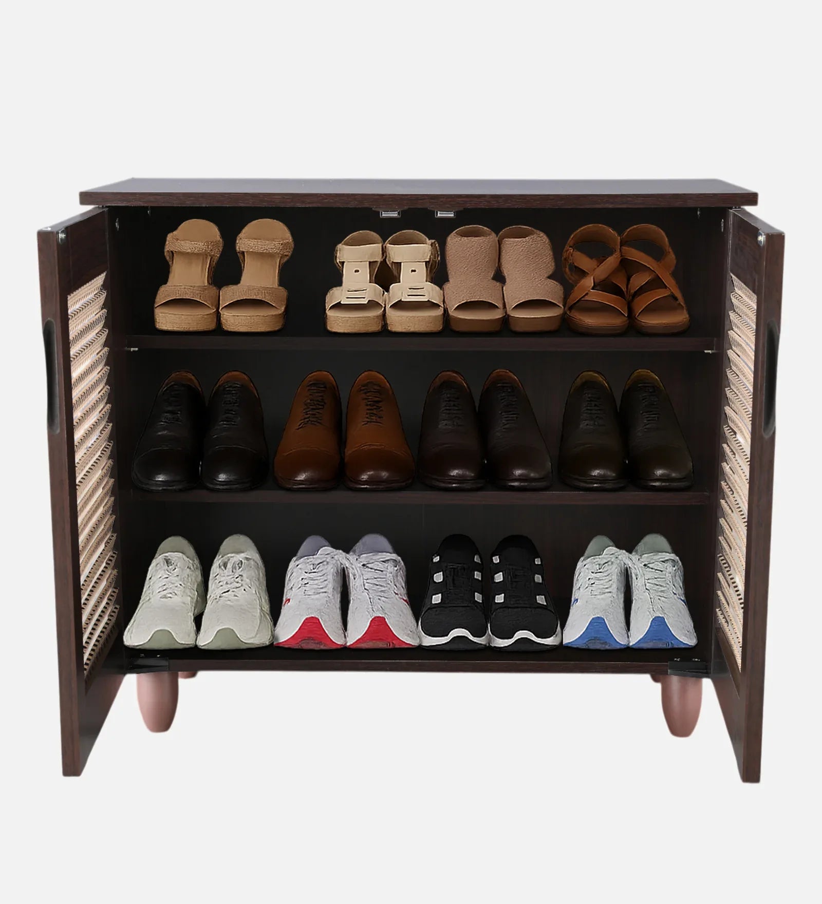 Kaira 2 Door Shoe Rack in Walnut & White Colour - HomeTown