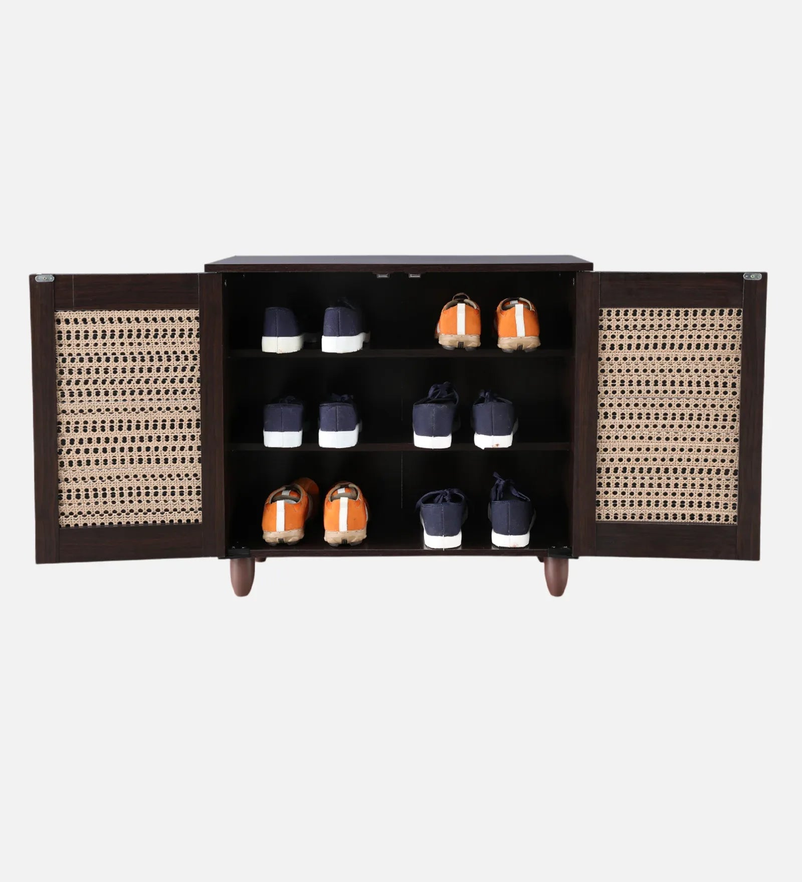 Kaira 2 Door Shoe Rack in Walnut & White Colour - HomeTown