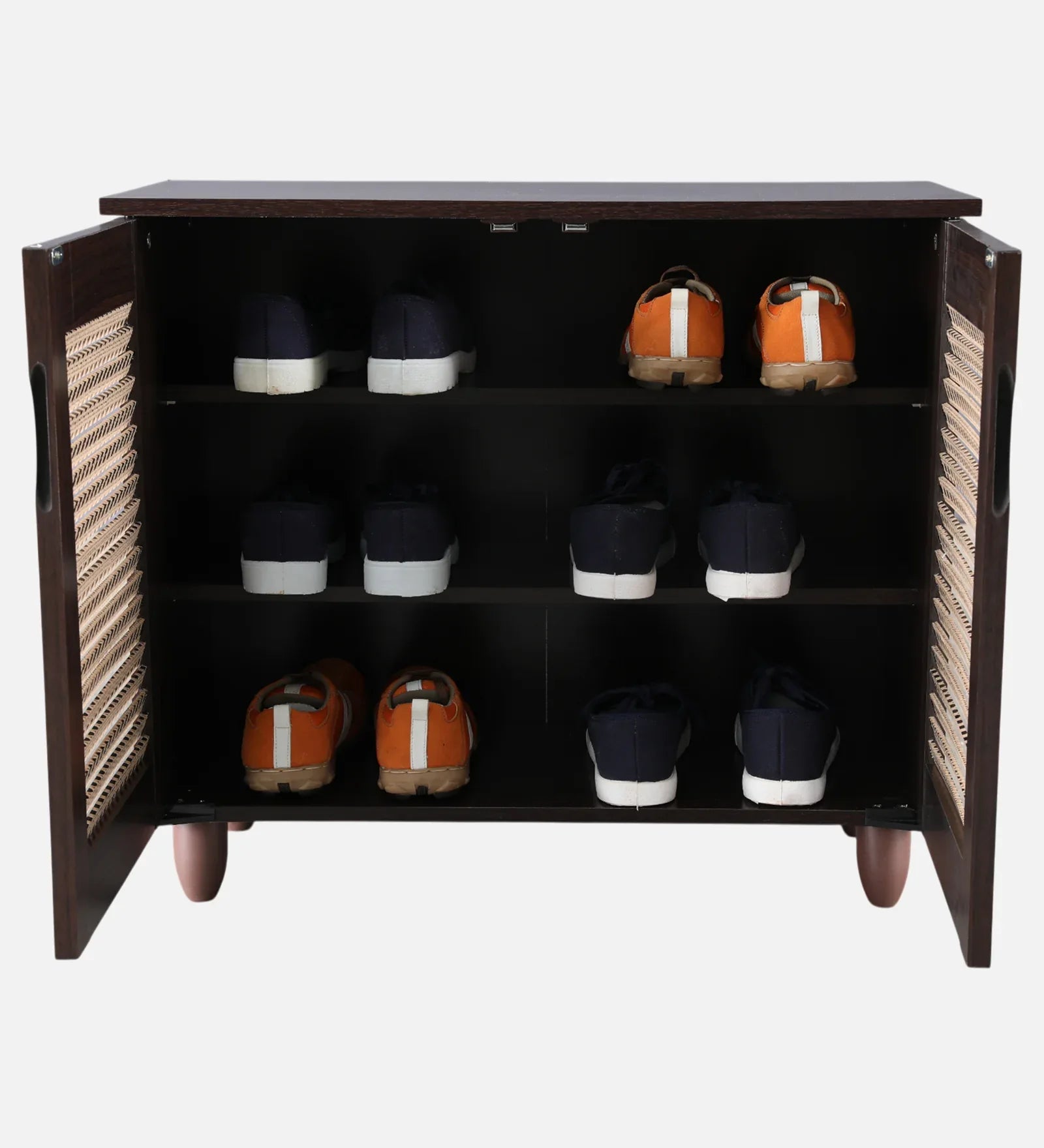 Kaira 2 Door Shoe Rack in Walnut & White Colour - HomeTown