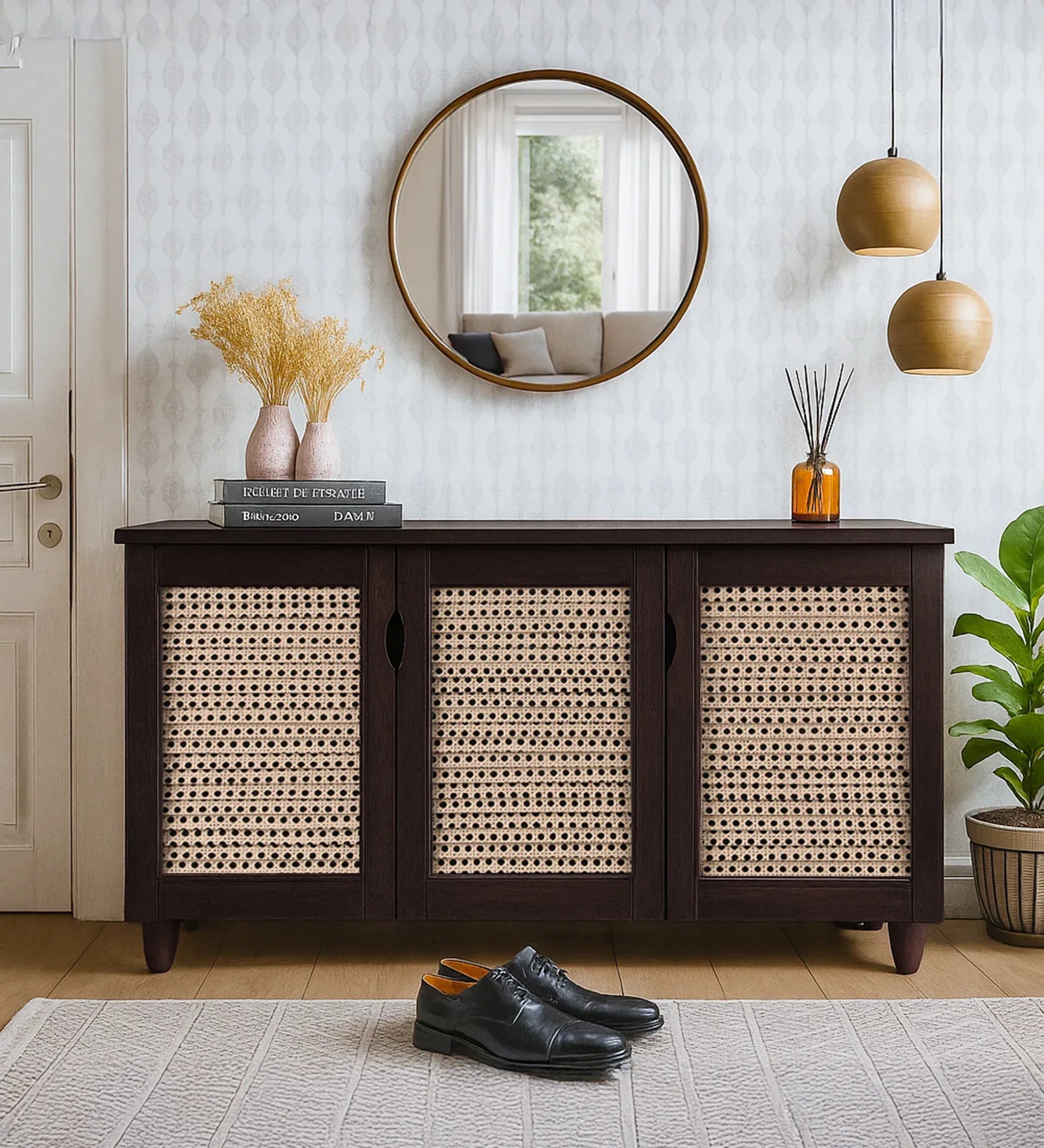 Cyra 3 Door Shoe Rack in Wenge Colour - HomeTown