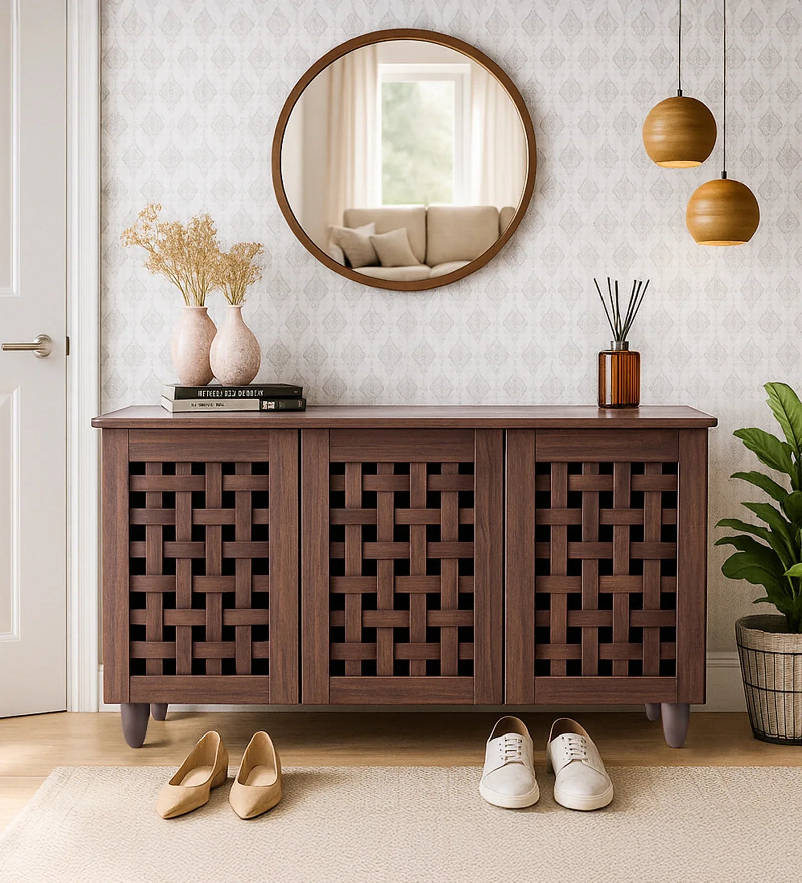 Neste 3 Door Shoe Rack in Walnut Colour - HomeTown