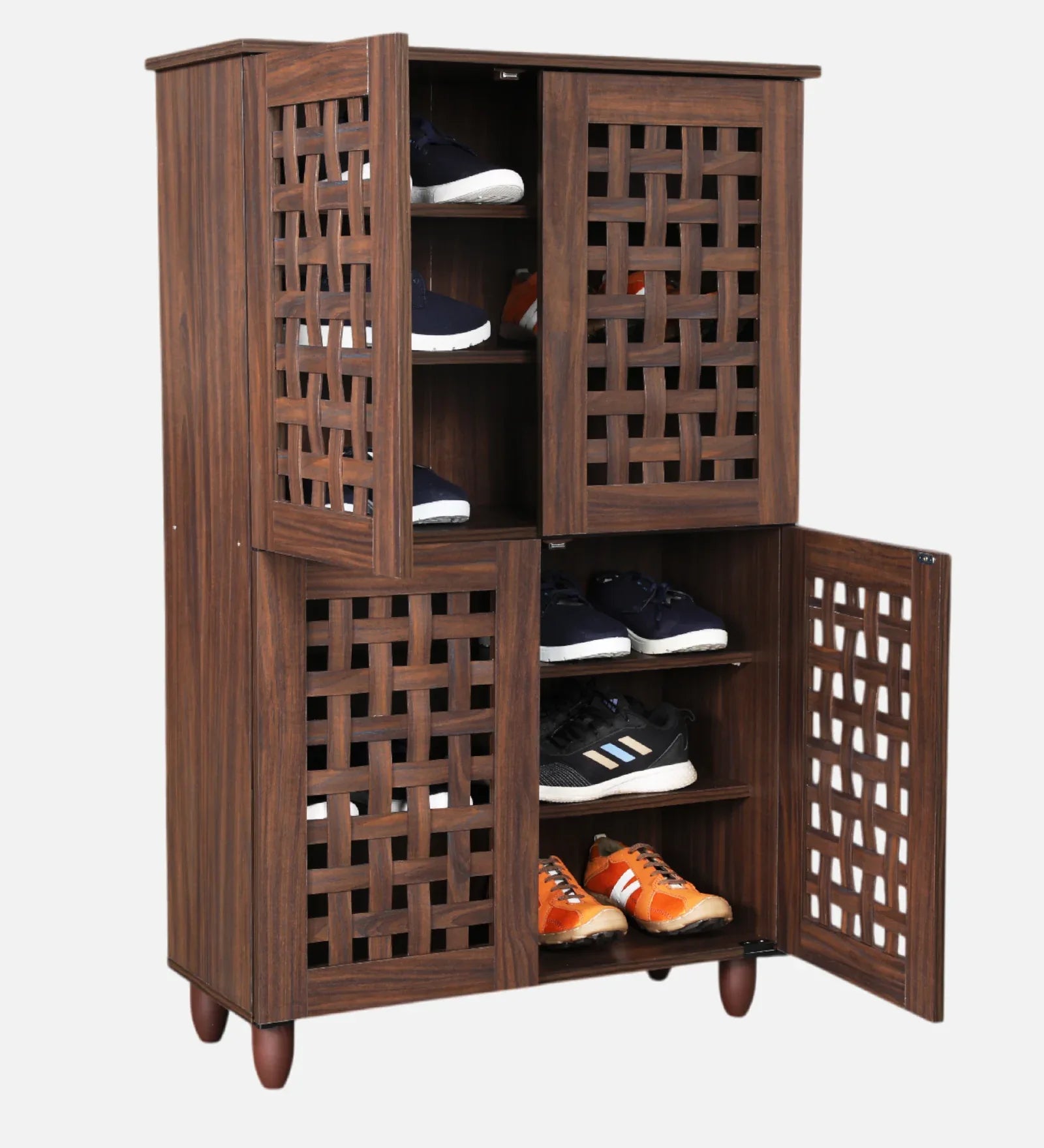 Neste 4 Door Shoe Rack in Walnut Colour