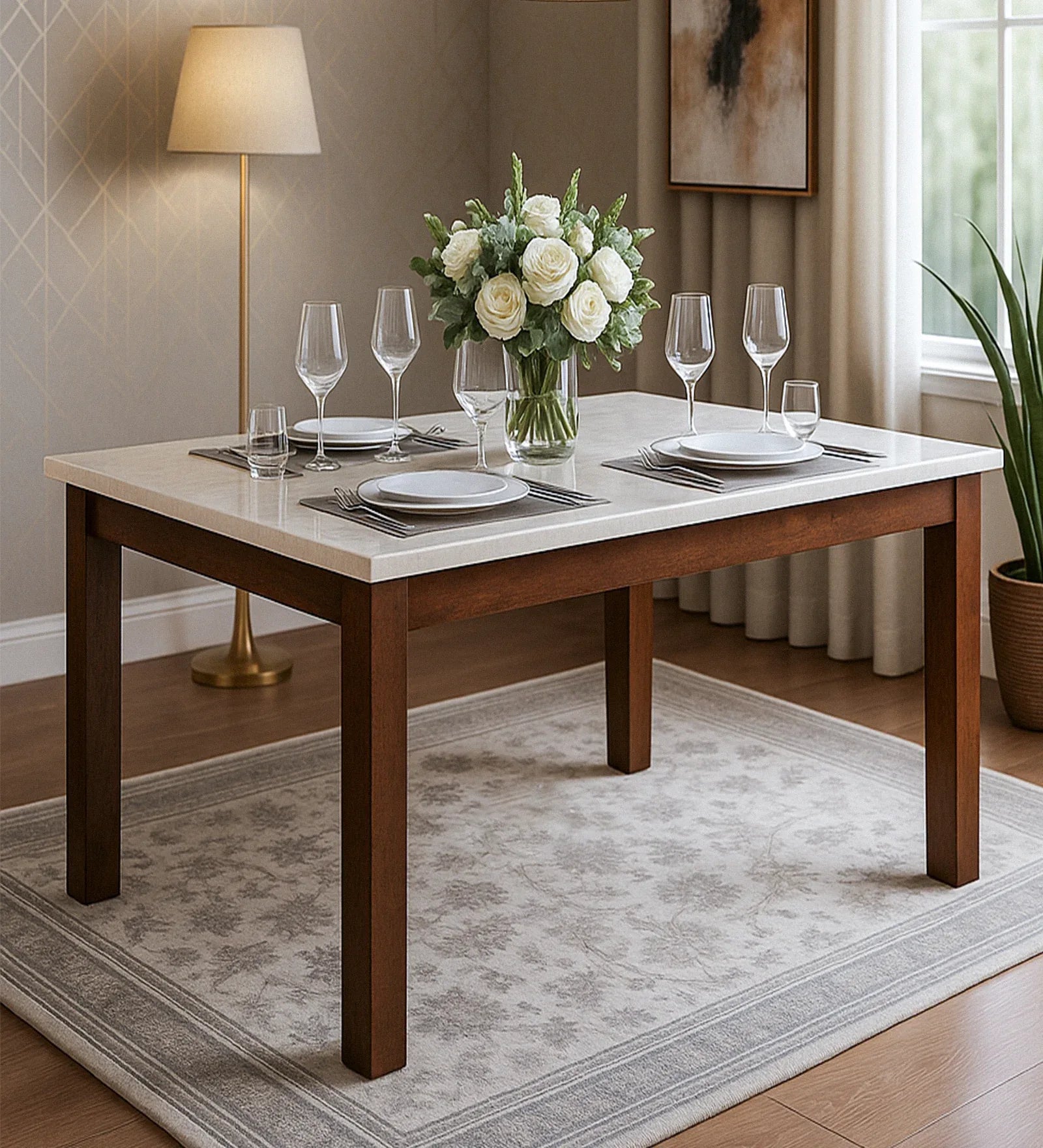 Lumiere Marble Finish 4 Seater Dinning Table in Harmony Rio Brown Finish - HomeTown