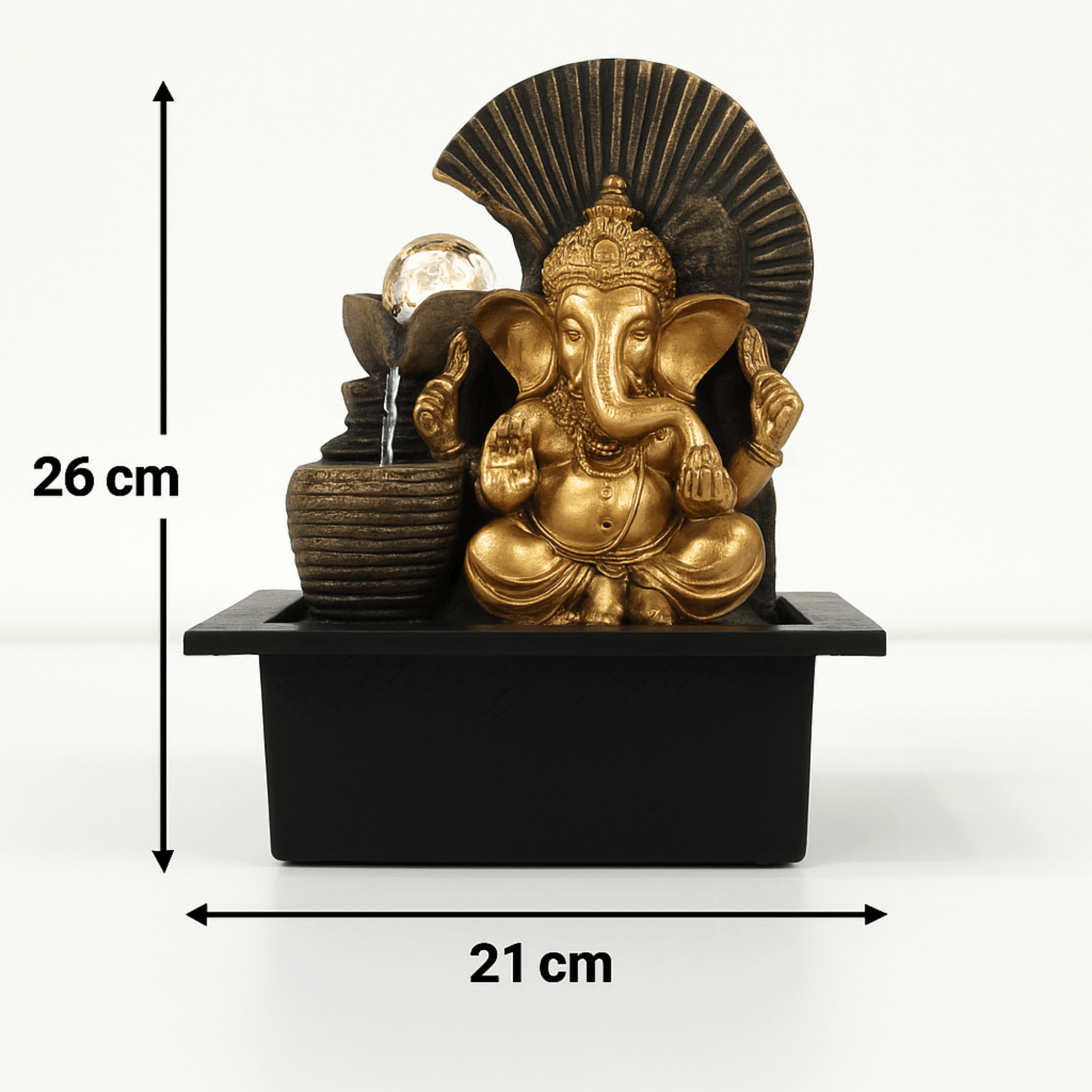 Impression Ganesha Fountain 25cm in Gold/Black