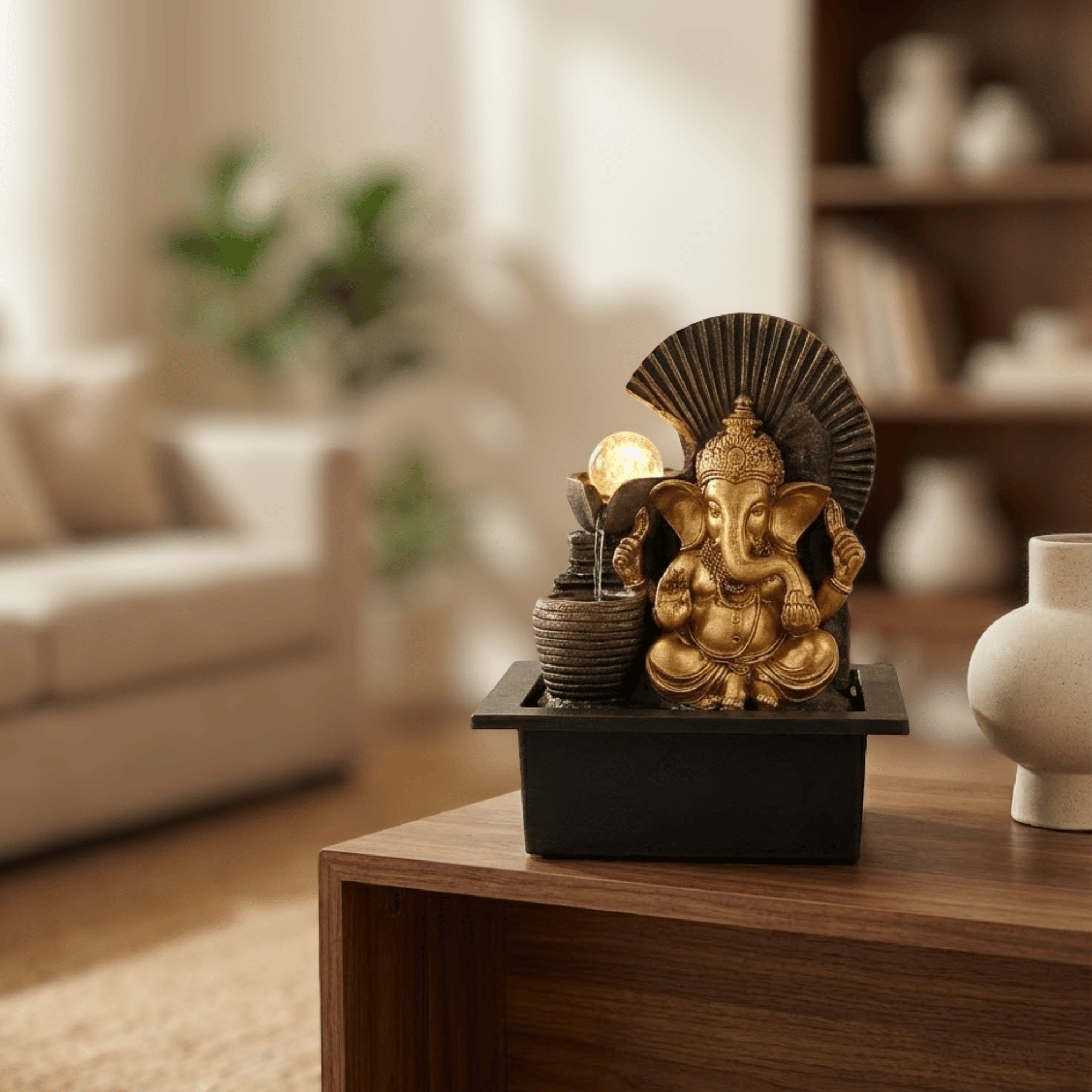 Impression Ganesha Fountain 25cm in Gold/Black