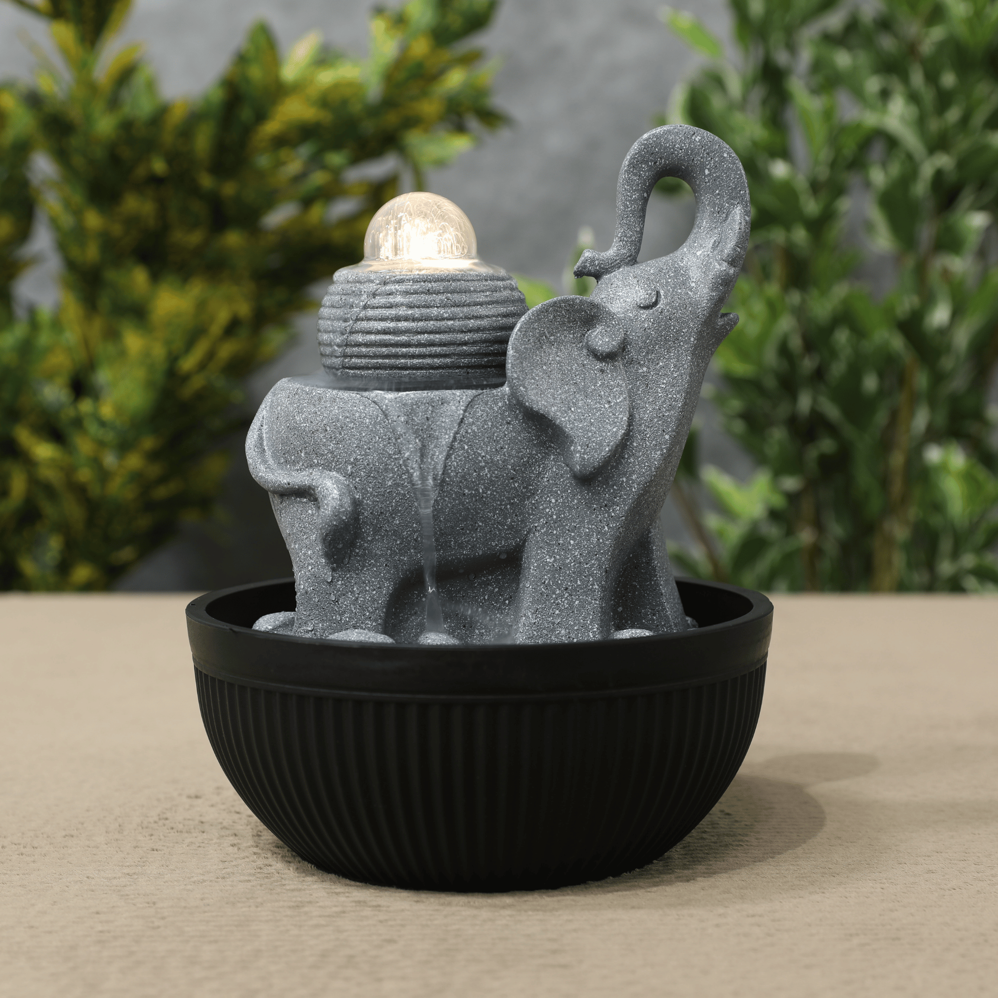 Impression Elephant Fountain 26cm in Grey/Black