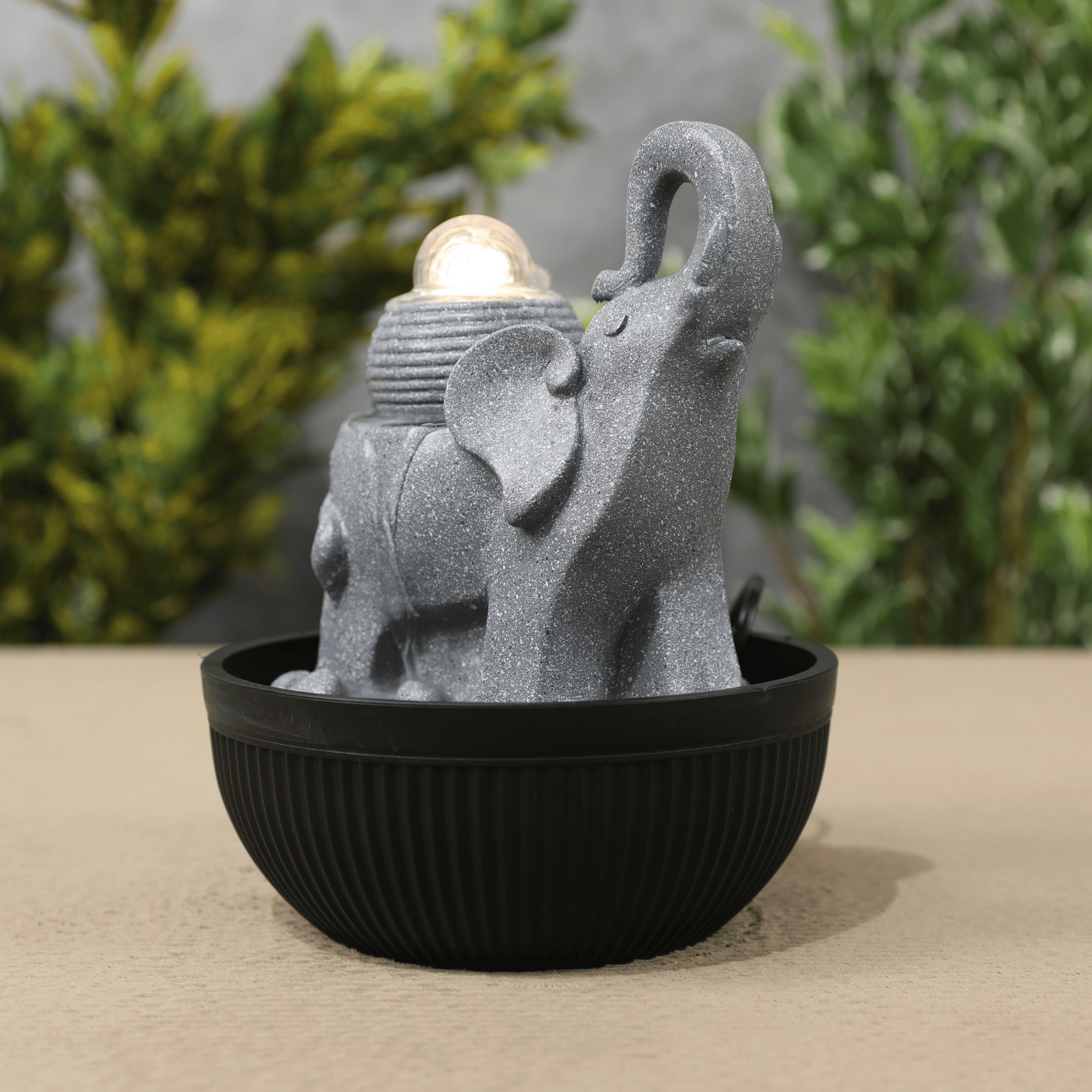 Impression Elephant Fountain 26cm in Grey/Black