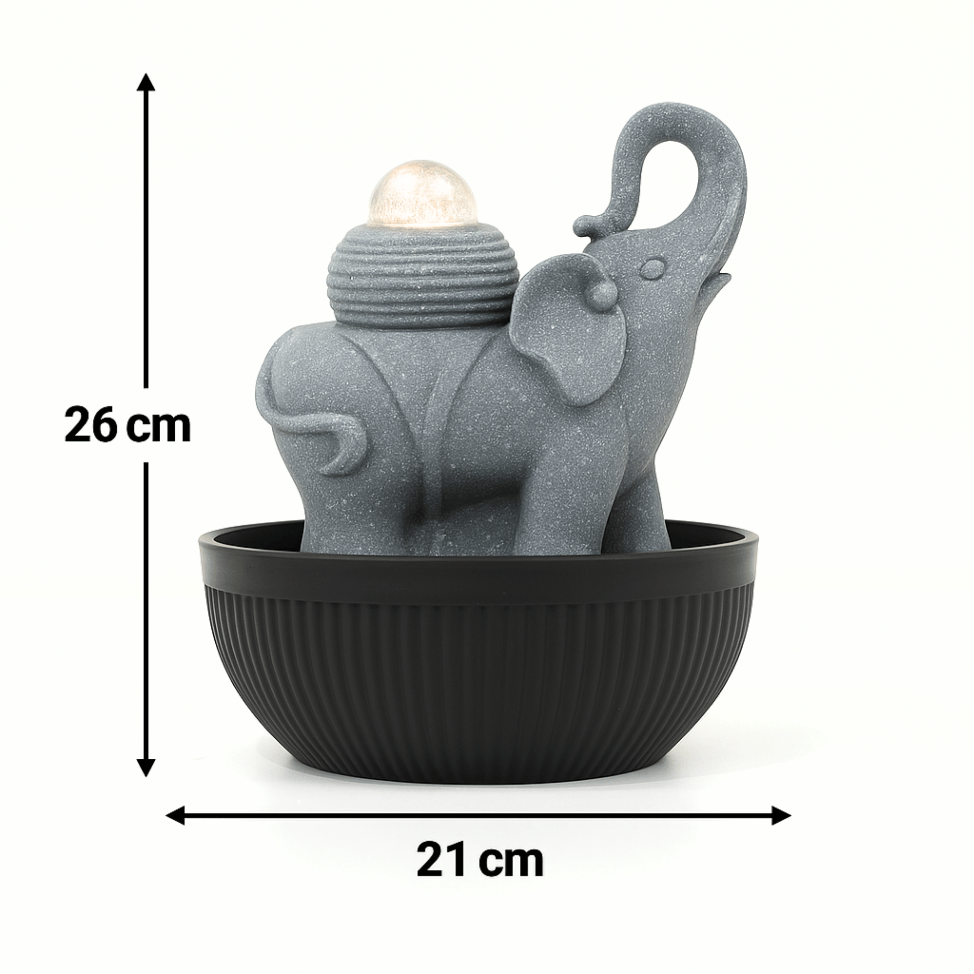 Impression Elephant Fountain 26cm in Grey/Black