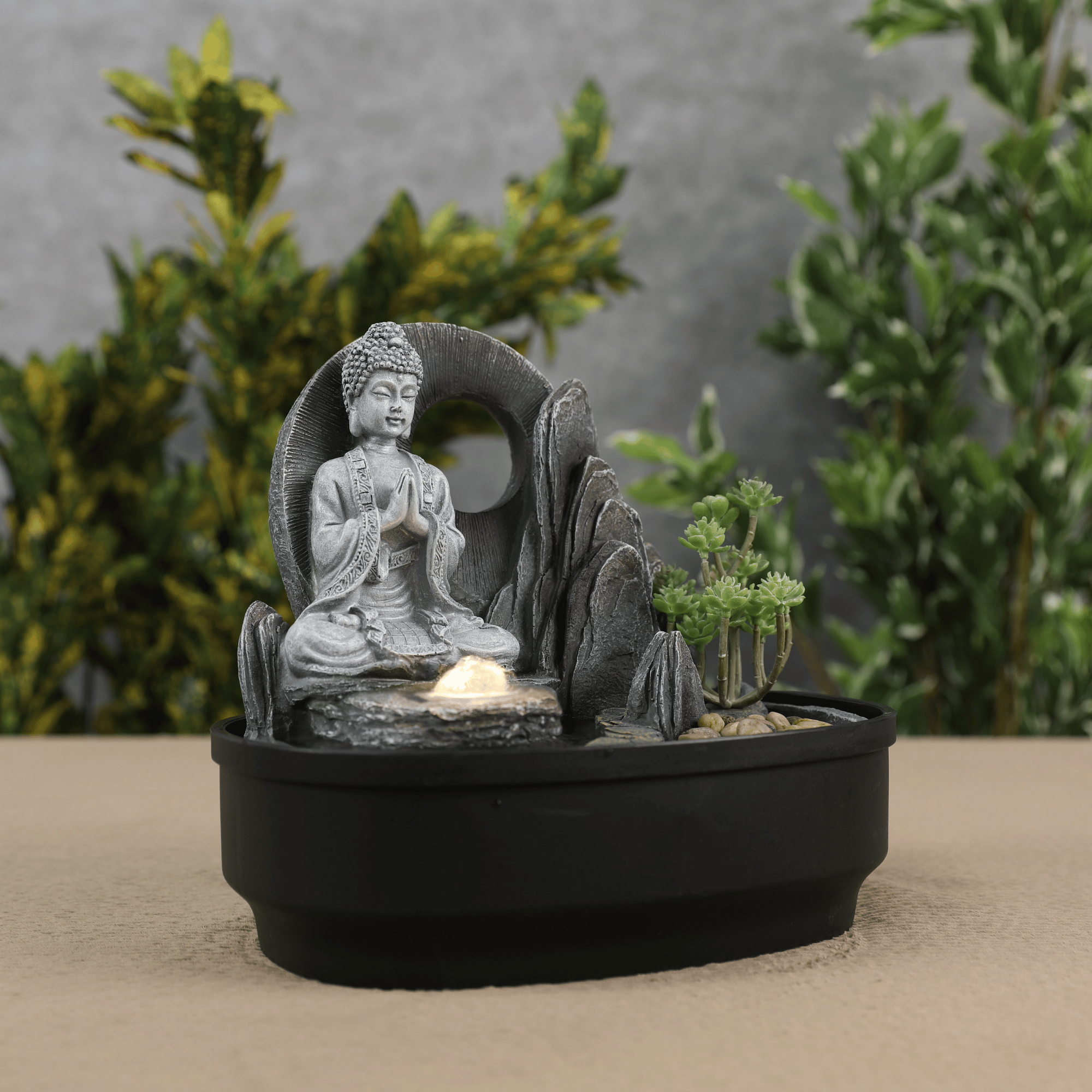 Impression Buddha Fountain 25cm in Grey/Black