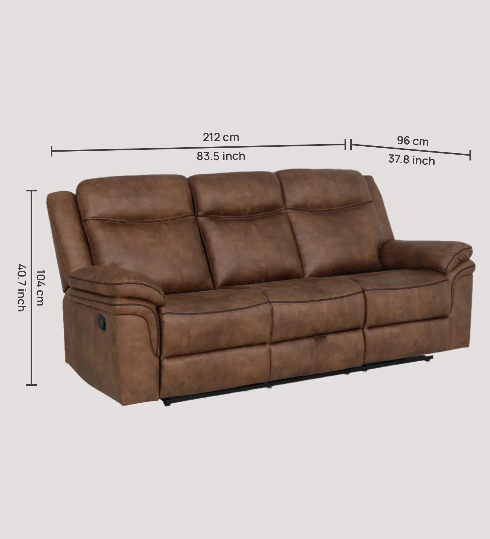 Liora 3 Seater Fabric Recliner in Brown Colour - HomeTown