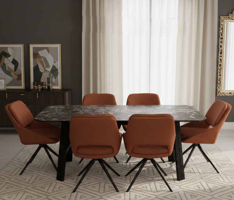 NEROVA MARBLE FINISH 6STR DINNING TABLE