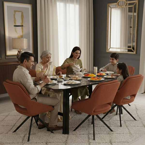 Nerova Marble Finish 6 Seater Dining Table dimensions