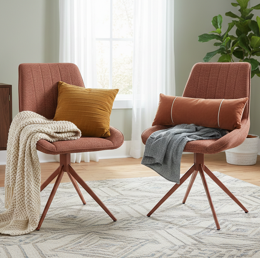 WAVYNOX SWIVEL DINNING CHAIR SET OF 2 ROSE GOLD