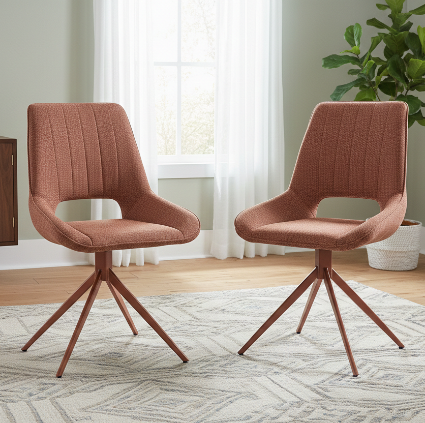 WAVYNOX SWIVEL DINNING CHAIR SET OF 2 ROSE GOLD