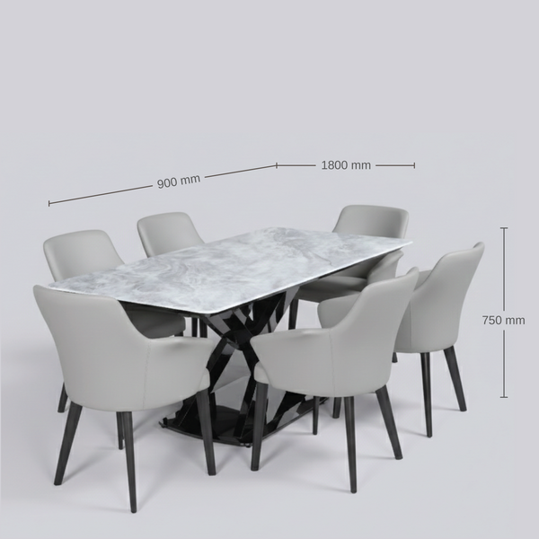 Asteria Marble Top 6 Str Dining Table dimensions
