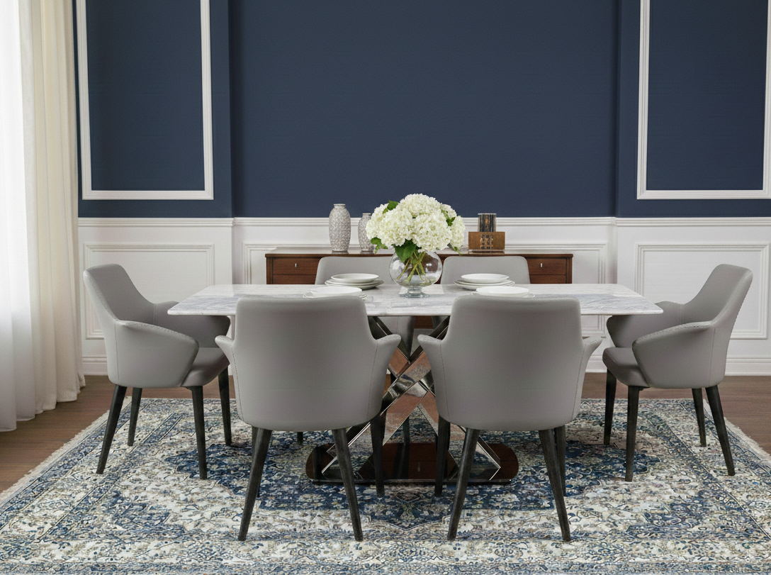 ASTERIA MARBLE TOP 6 STR DINNING TABLE