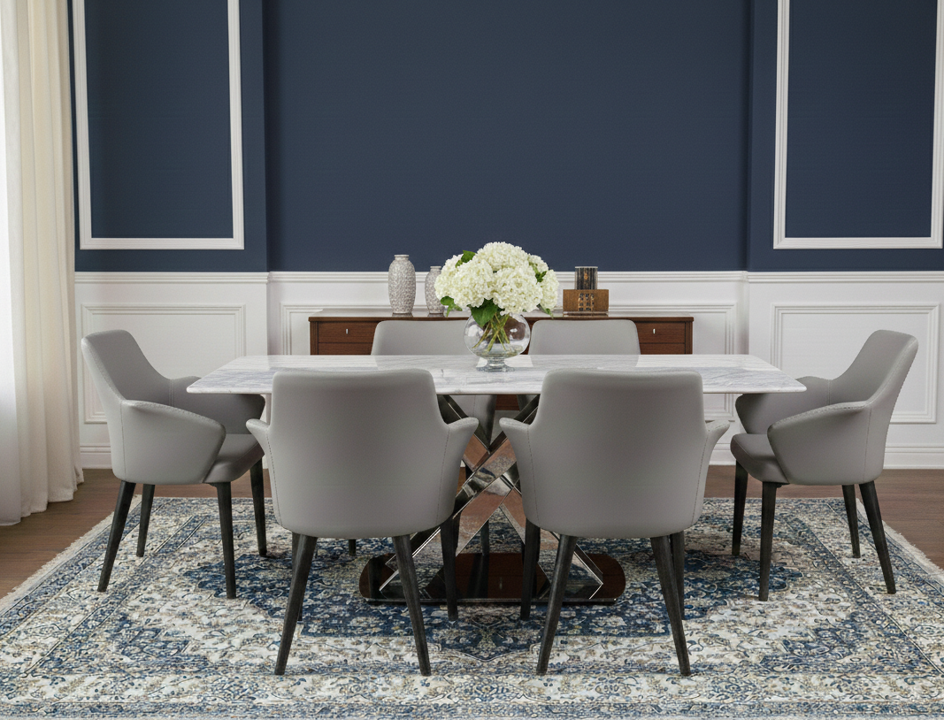 ASTERIA MARBLE TOP 6 STR DINNING TABLE